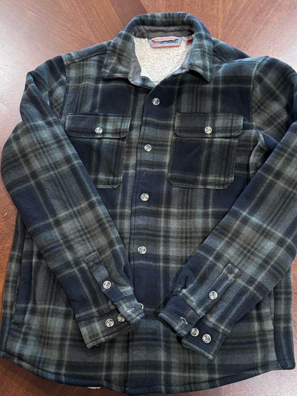 Free Country Dark Green & Navy Plaid Sherpa-Lined Shirt Jacket
